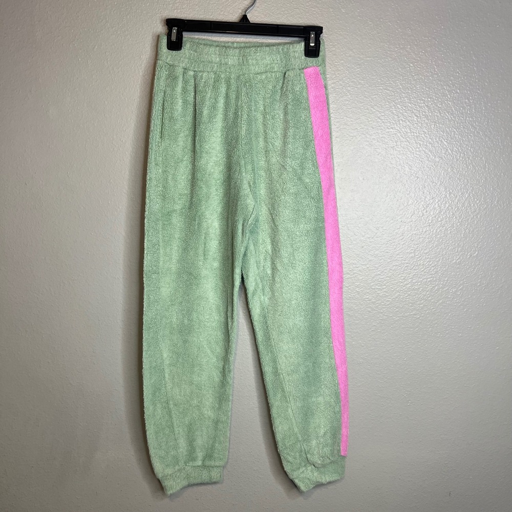 Ragabond Joggers Size S Green Pink‎ Striped Teddy Fleece Lounge Sweatpants NEW